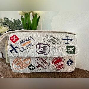 Passport Stamp Beaded Shoulder Bag NWT